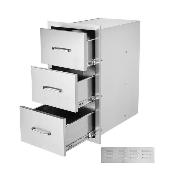 SKYSHALO Outdoor Kitchen Drawers, 18.5 in. x 22.5 in. x 22.5 in. Triple Access Drawers, Stainless Steel Flush Mount Cabinets