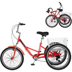 26 in. Folding Tricycles,7-Speed Folding Adult Trikes, 3 Wheel Bikes, Foldable Tricycle for Adults, Women, Men, Seniors