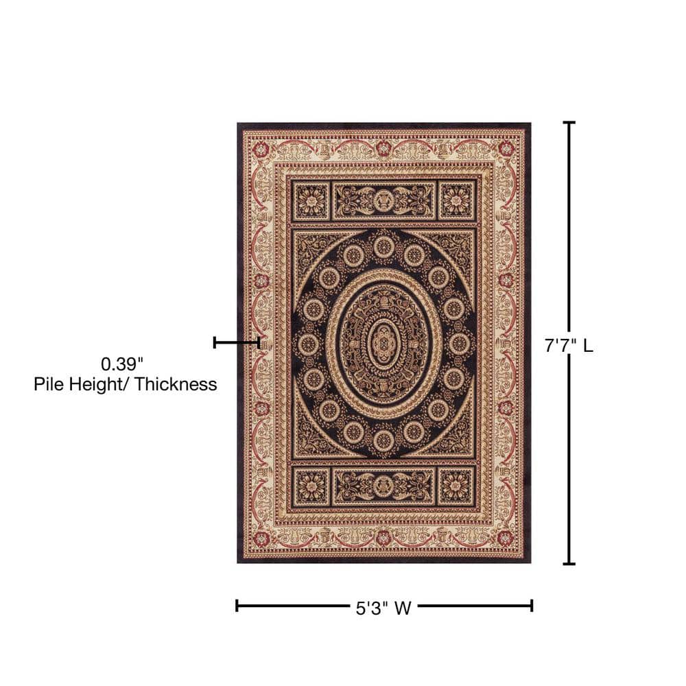 Black and Jute Medium Pile Traditional Area Rug