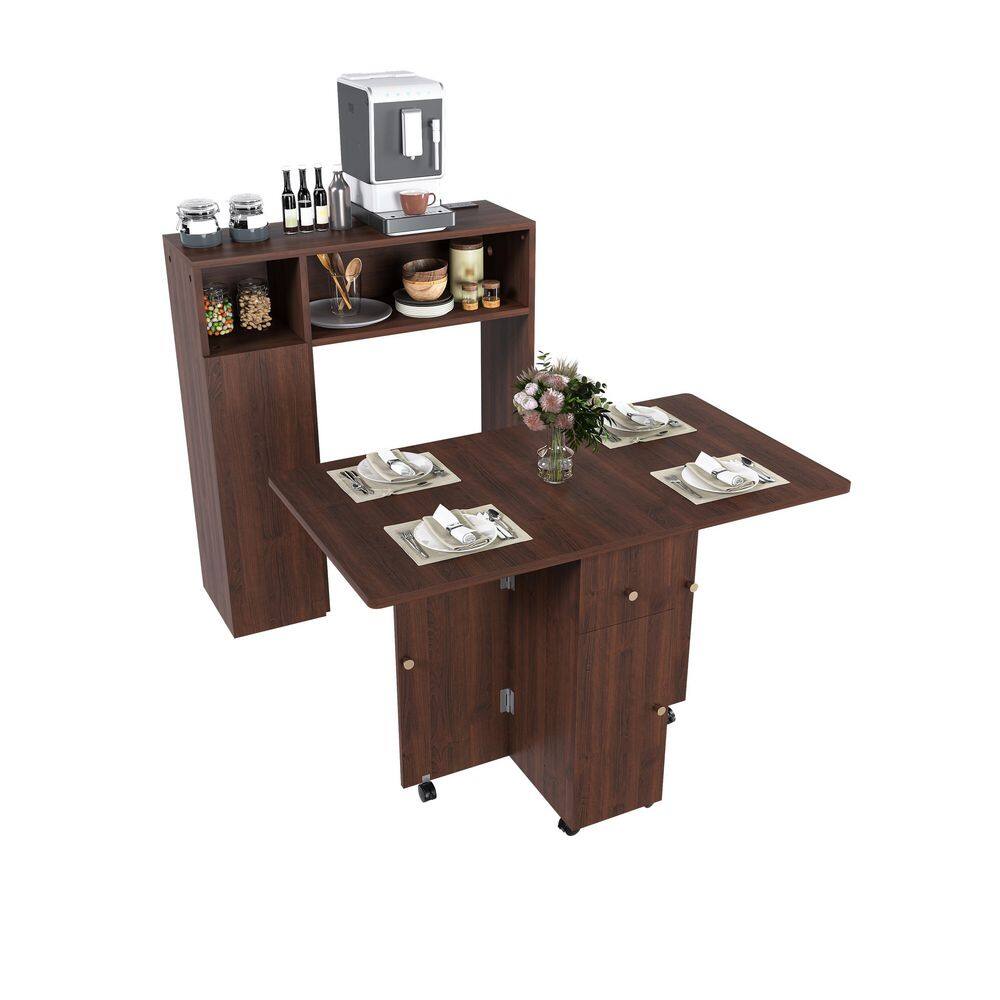Home Essentials Multifunctional Folding Walnut Wood 45.5 in. Pedestal Folding Base Dining Table 4-Seat