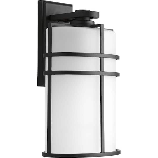 Progress Lighting Format Collection 1-Light Textured Black Etched Glass Craftsman Outdoor Large Wall Lantern Light