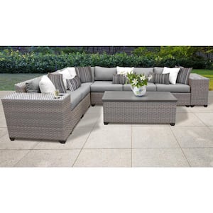 Florence 9-Piece Wicker Outdoor Sectional Seating Group with Gray Cushions