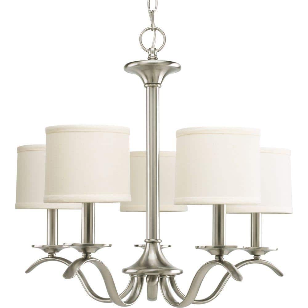 Progress Lighting Inspire Collection 5-Light Brushed Nickel Off-White Linen  Shade Traditional Empire Chandelier Light P4635-09