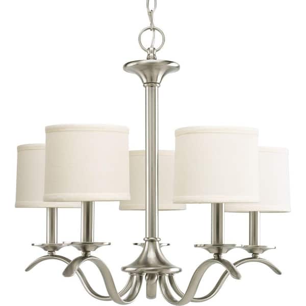 Progress Lighting Inspire Collection 5-Light Brushed Nickel Off-White Linen Shade Traditional Empire Chandelier Light