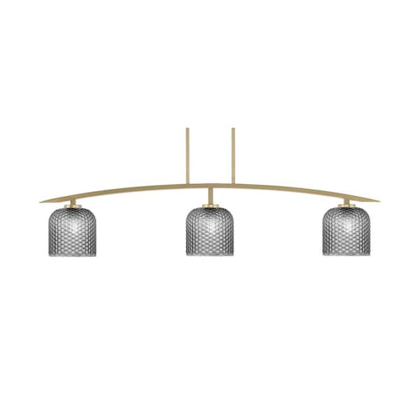Unbranded Siena 3-Light New Age Brass Billiard Light with 7 in. Smoke Textured Glass Shades No Bulbs Included