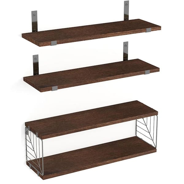Unbranded 15.8 in. W x 5.9 in. D Dark Brown Wood 3 Plus 1 Tier Floating Shelves Decorative Wall Shelf