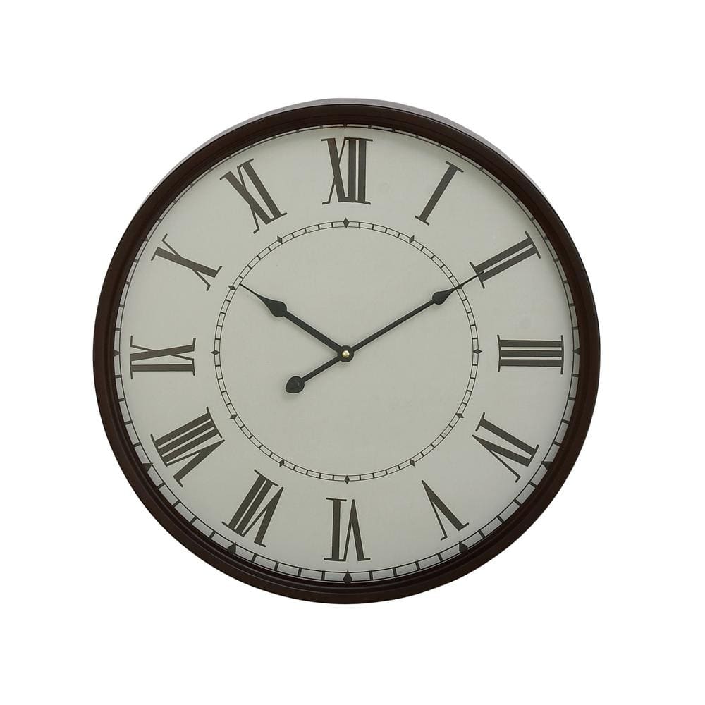 20" White and Brown Metal Round Wall Clock