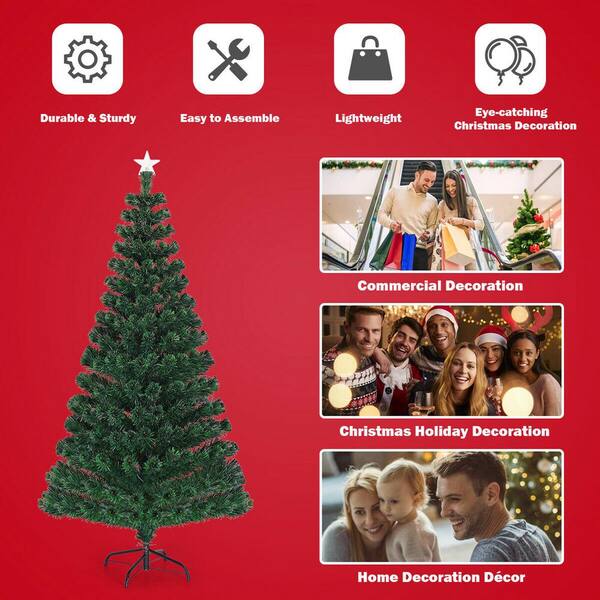 Costway 5 Ft Pre Lit Artificial Christmas Tree Fiber Optic With 180 Led Lights And Top Star Cm20579 The Home Depot