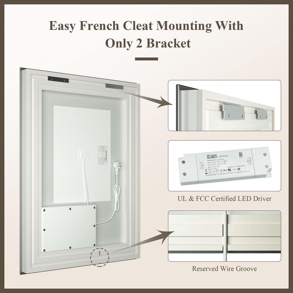 Large Silver Frameless LED Light Bathroom Vanity Mirror