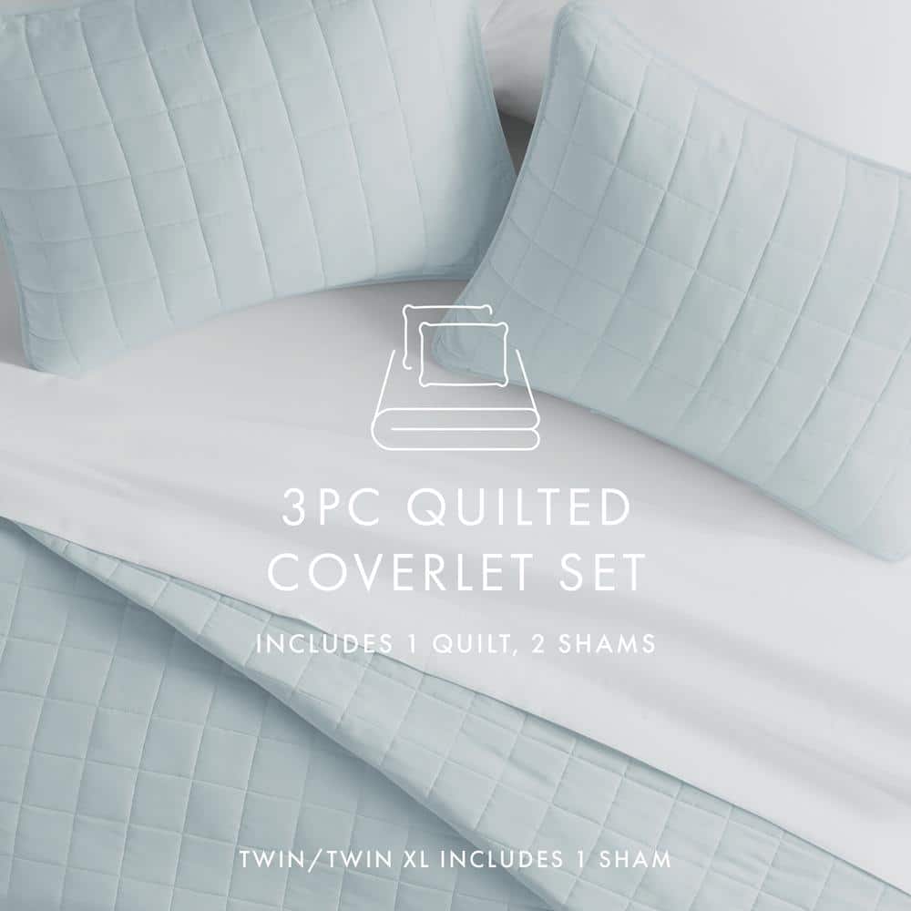 Pale Blue King Microfiber Quilted Coverlet Set