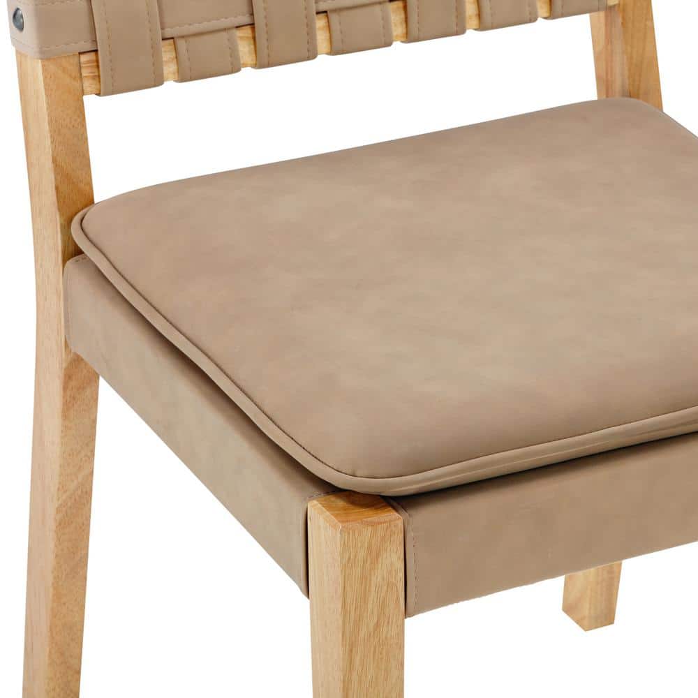 Light Brown Faux Leather Upholstered Side Chair with Wood Frame