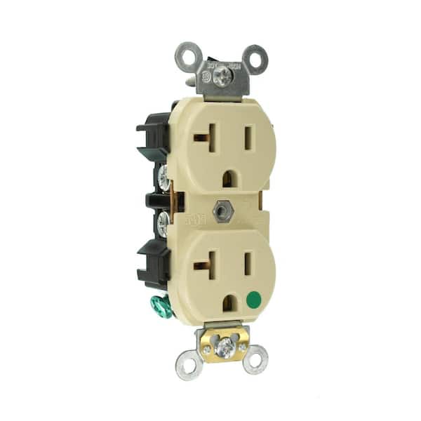 Leviton 20 Amp 125 V Hospital Grade Duplex Outlet/Receptacle, Ivory (1-Pack) 8300-HI
