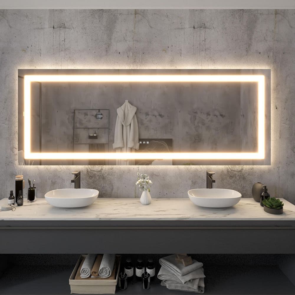84 in. H x 32 in. W Rectangular Frameless LED Light Anti-Fog Wall Bathroom Vanity Mirror with Backlit and Front Light price history on PriceWatchPro