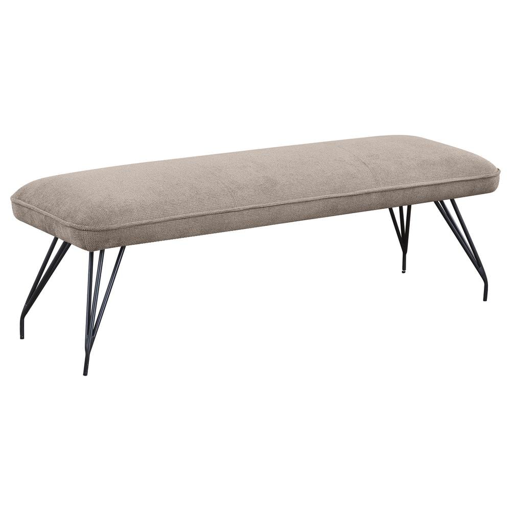 Beige Mid-Century Modern Upholstered Dining Bench with Hairpin Legs