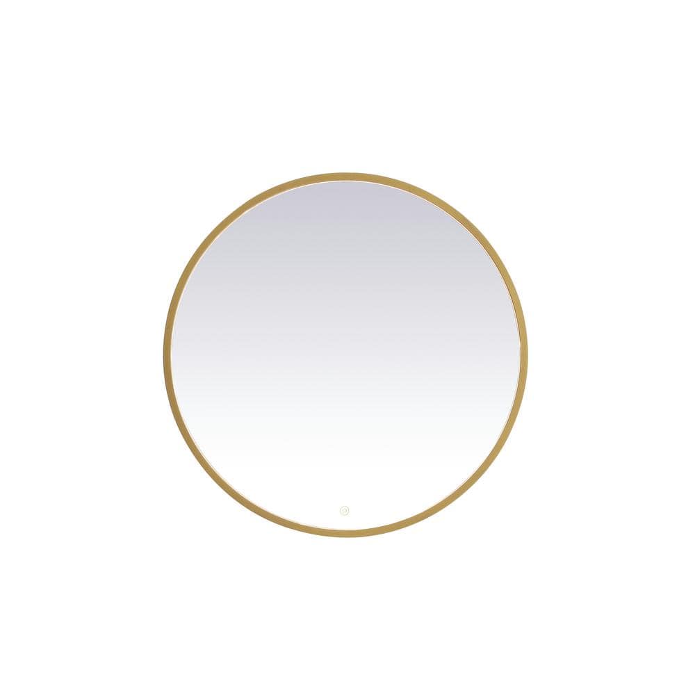 Timeless Home 32 in. W x 32 in. H Aluminum Brass LED Mirror