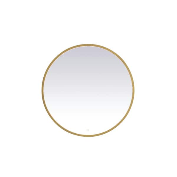 Unbranded Timeless Home 32 in. W x 32 in. H Aluminum Brass LED Mirror