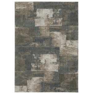 Apex Blue/Brown 3 ft. x 5 ft. Distressed Geometric Abstract Polyester Indoor Area Rug