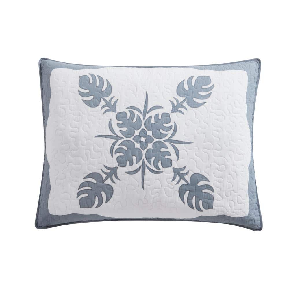 Molokai Gray and White Embroidered Cotton Standard Sham
