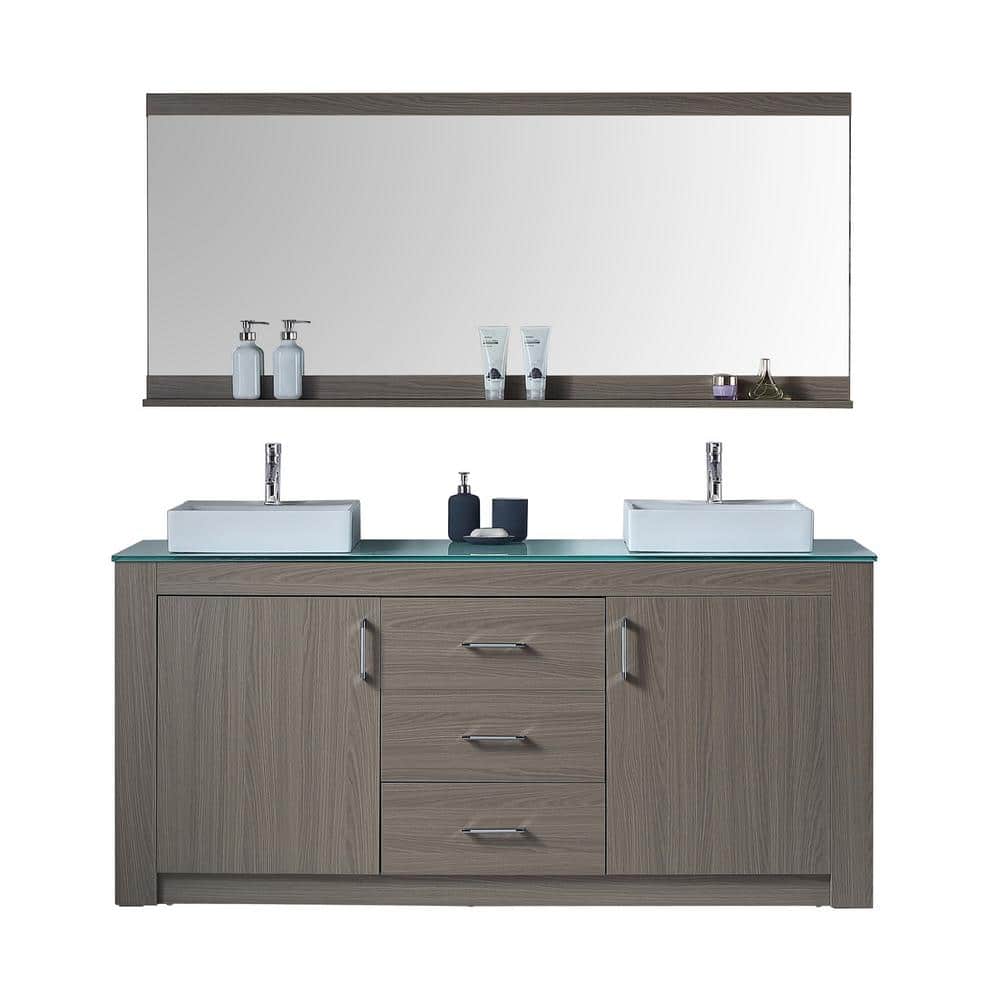Virtu Usa Tavian 72 In W Bath Vanity In Gray Oak With Glass Vanity Top In Aqua With Square Basin And Mirror And Faucet Kd 90072 G Go The Home Depot