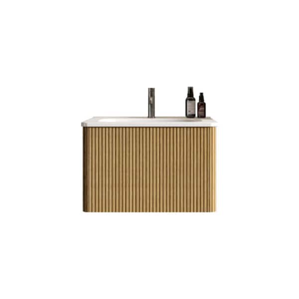 Sanlan Etna306 24 in. W x 18.30 in. D x 15.6 in. H Single Sink Floating Bath Vanity in Oak with White Solid Surfer Top