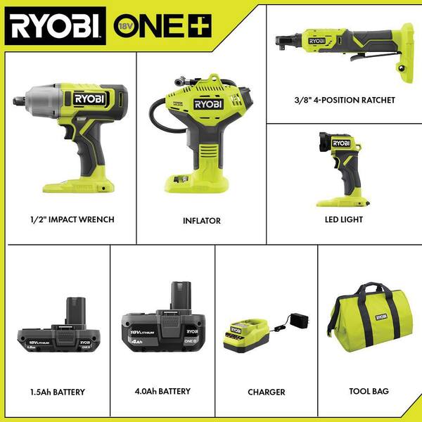 RYOBI ONE 18V Cordless 2 Tool Combo Kit With Rotary Tool Station, Dual Temperature Glue Gun, Ah