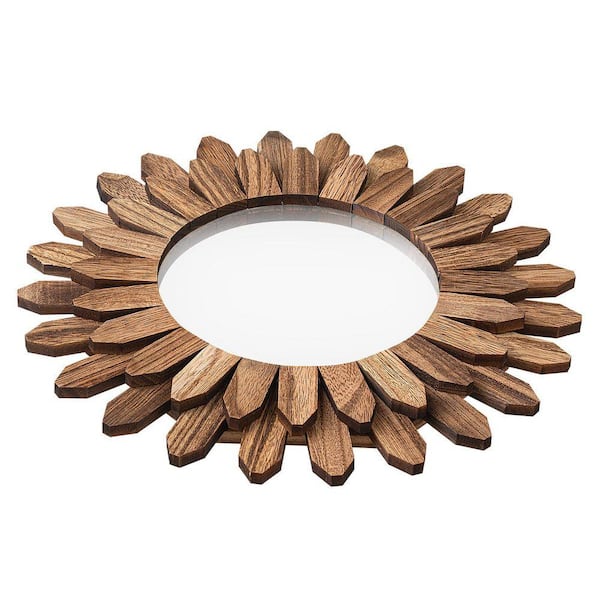 Wall Mirror Decorative, 12 in. W x 0.91 in. H, Rustic Wood Wall Decor Mirror with Sunburst Mirrors (Carbonized Black)