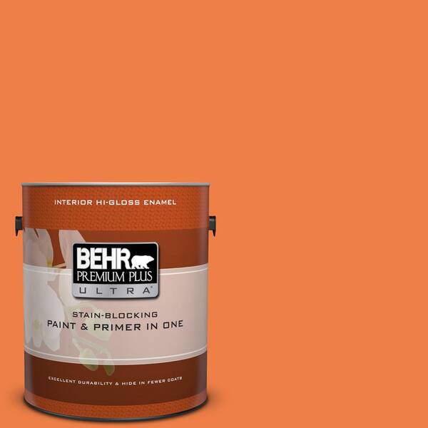 BEHR Premium Plus Ultra 1 gal. #240B-6 Orange Zest Hi-Gloss Enamel Interior Paint and Primer in One
