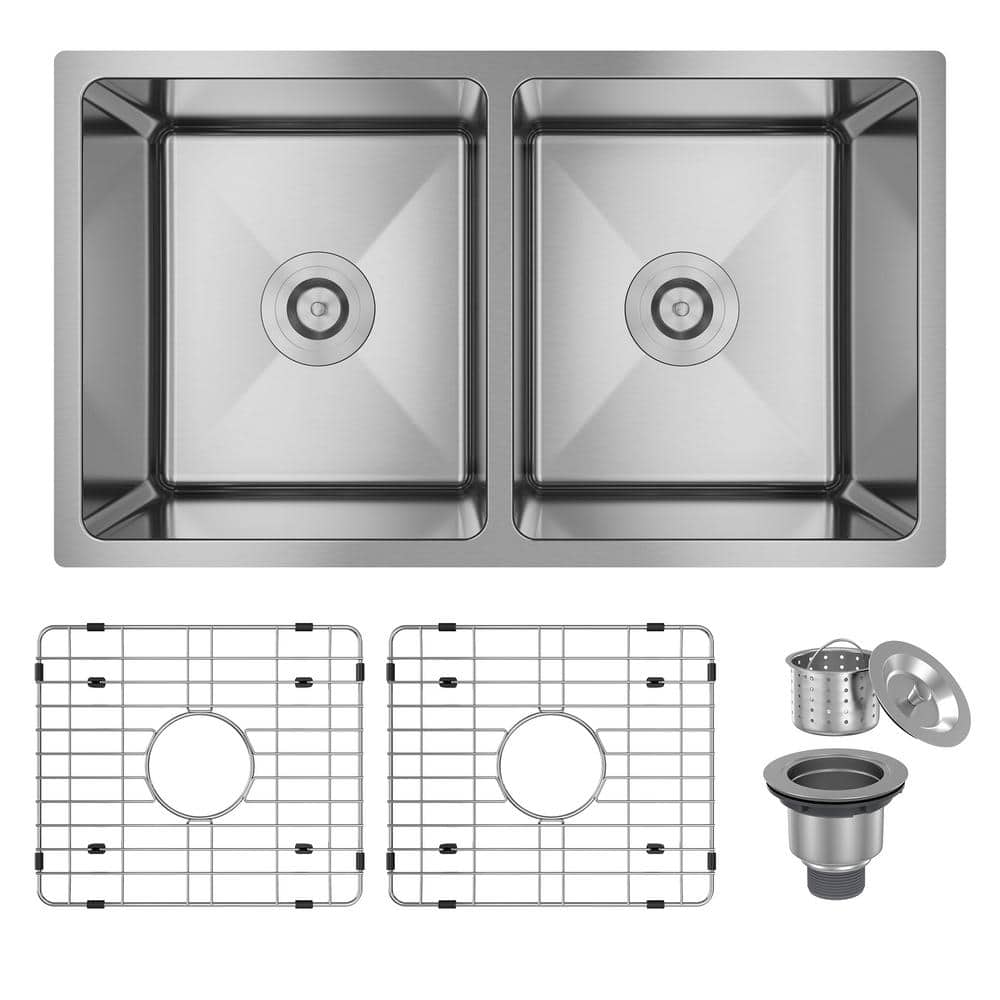 31'' Brushed Stainless Steel Double Bowl Undermount Kitchen Sink