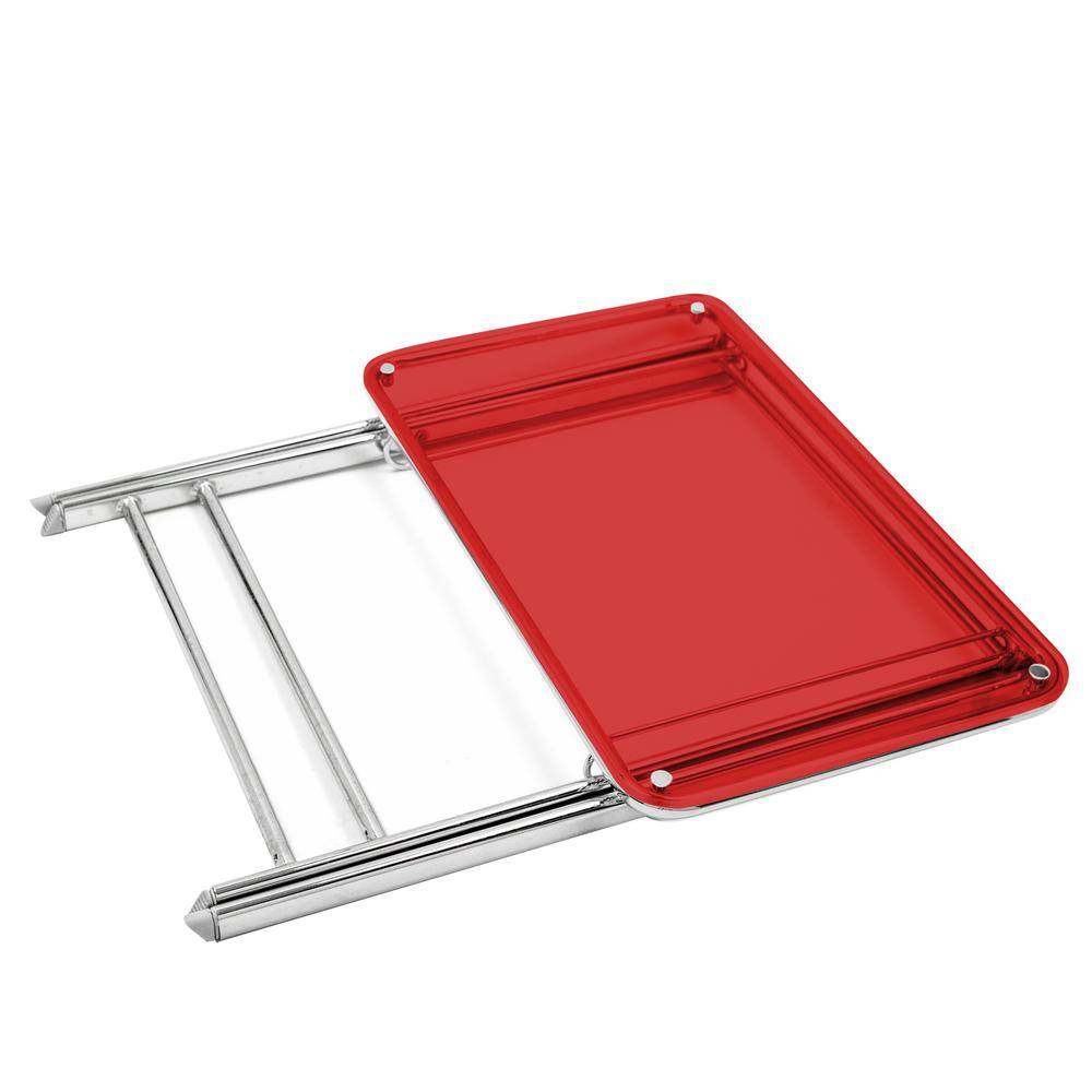 Victorian Acrylic Chrome 17" Folding Patio Side Table - Red