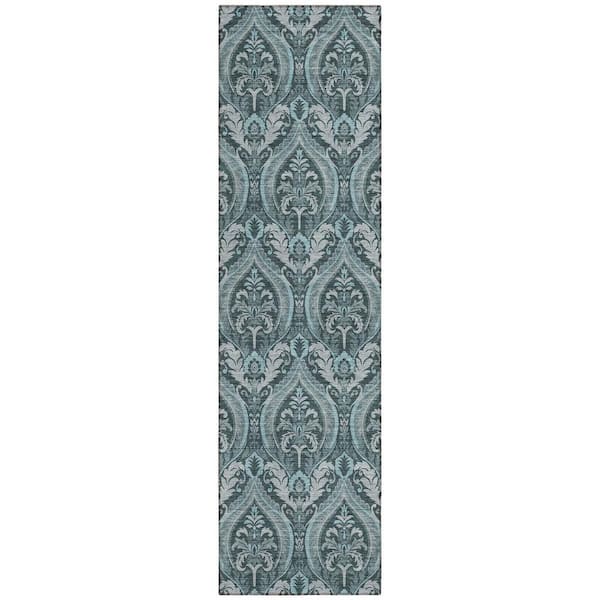 Teal 2 ft. x 8 ft. Woven Trellis Runner Indoor/Outdoor Area Rug