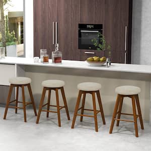 26 in. Beige Rubber Wood Counter Stool with Linen Fabric Seat 2 Set of Included