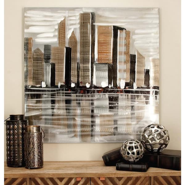 Litton Lane 40 in. x 40 in. Abstract "Cityscape" Canvas Art