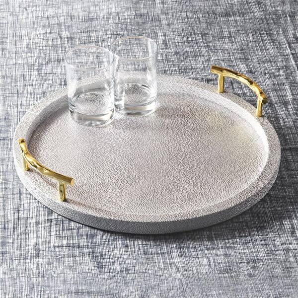 American Atelier Gray Round Serveware Serving Tray with Gold Handles