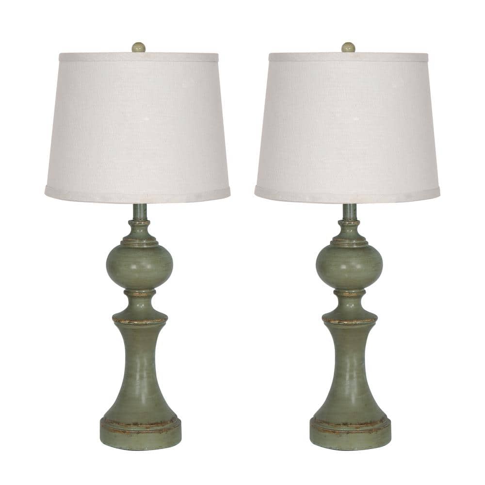 19.6 in. Resin Poly Antique Green Finish Table Lamp Set with White Linen Fabric Shade and Cable (Set of 2) price history on PriceWatchPro