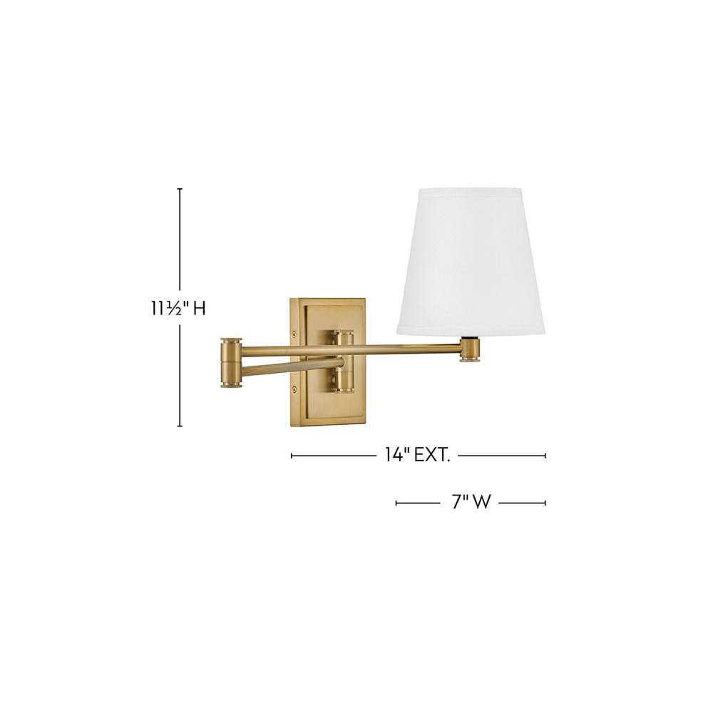 Lacquered Brass Steel Swing Arm Wall Sconce with White Shade