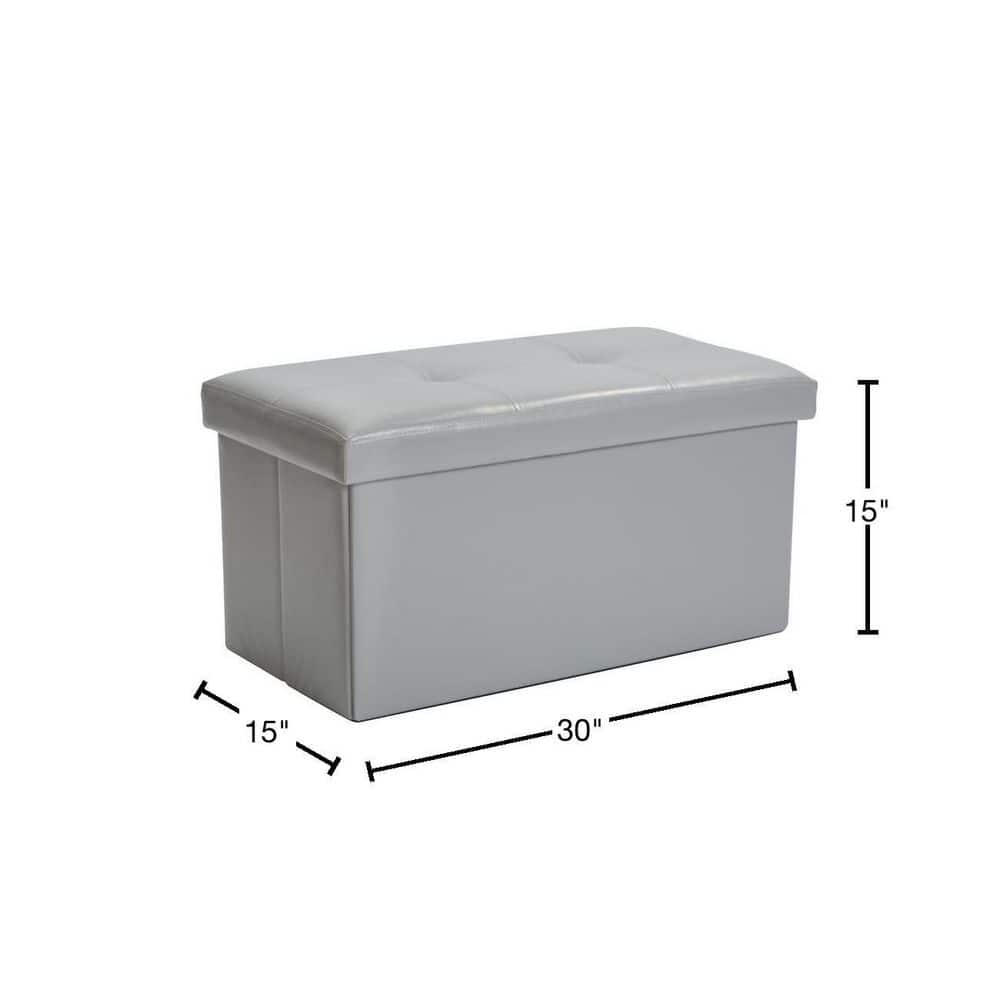 Classic Gray Faux Leather Folding Storage Ottoman Bench