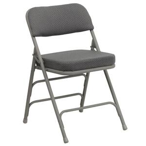 Hercules Series Premium Curved Triple Braced & Double Hinged Gray Fabric Upholstered Metal Folding Chair