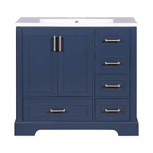 36 in. W x 18 in. D x 34 in. H Single Sink Freestanding Bath Vanity in Blue with White Resin Top