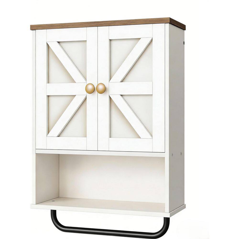 18.9 in. W x 24.8 in. H Rectangular Wood White and Walnut Wall Mount Medicine Cabinet without Mirror price history on PriceWatchPro