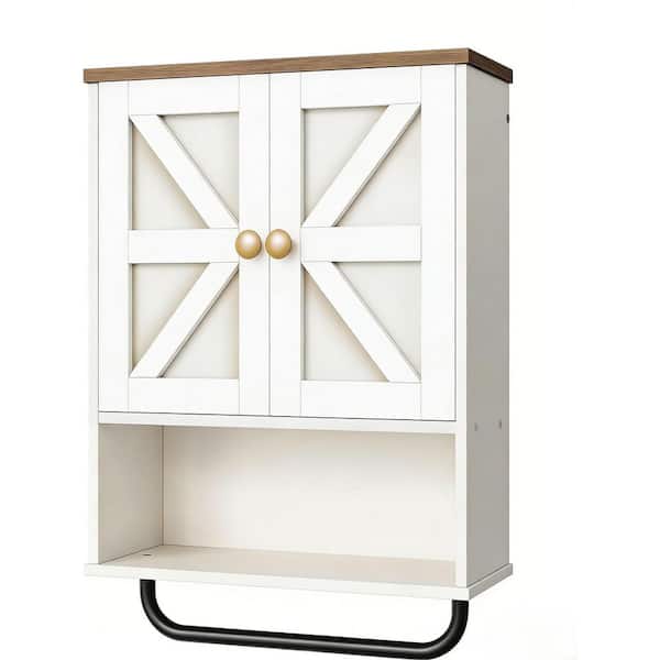 18.9 in. W x 24.8 in. H Rectangular Wood White and Walnut Wall Mount Medicine Cabinet without Mirror