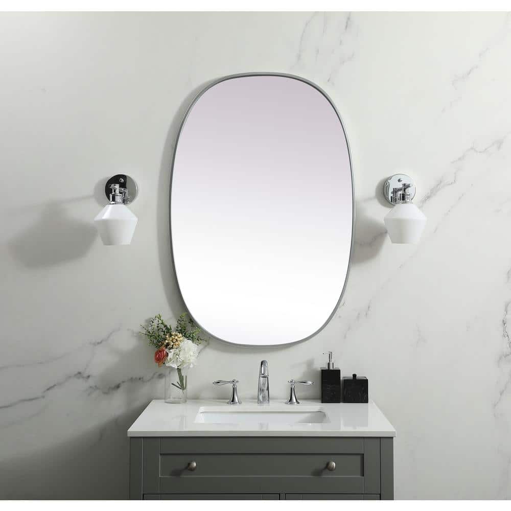 Silver Oval Full Length Metal Frame Bathroom Mirror