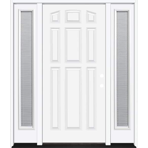 Steves & Sons 64 in. x 80 in. Element Series 9-Panel Primed White Left-Hand Steel Prehung Front Door with 12 in. Mini Blind Sidelites