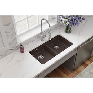 Quartz Classic 33in. Undermount 2 Bowl Mocha Granite/Quartz Composite Sink w/ Accessories