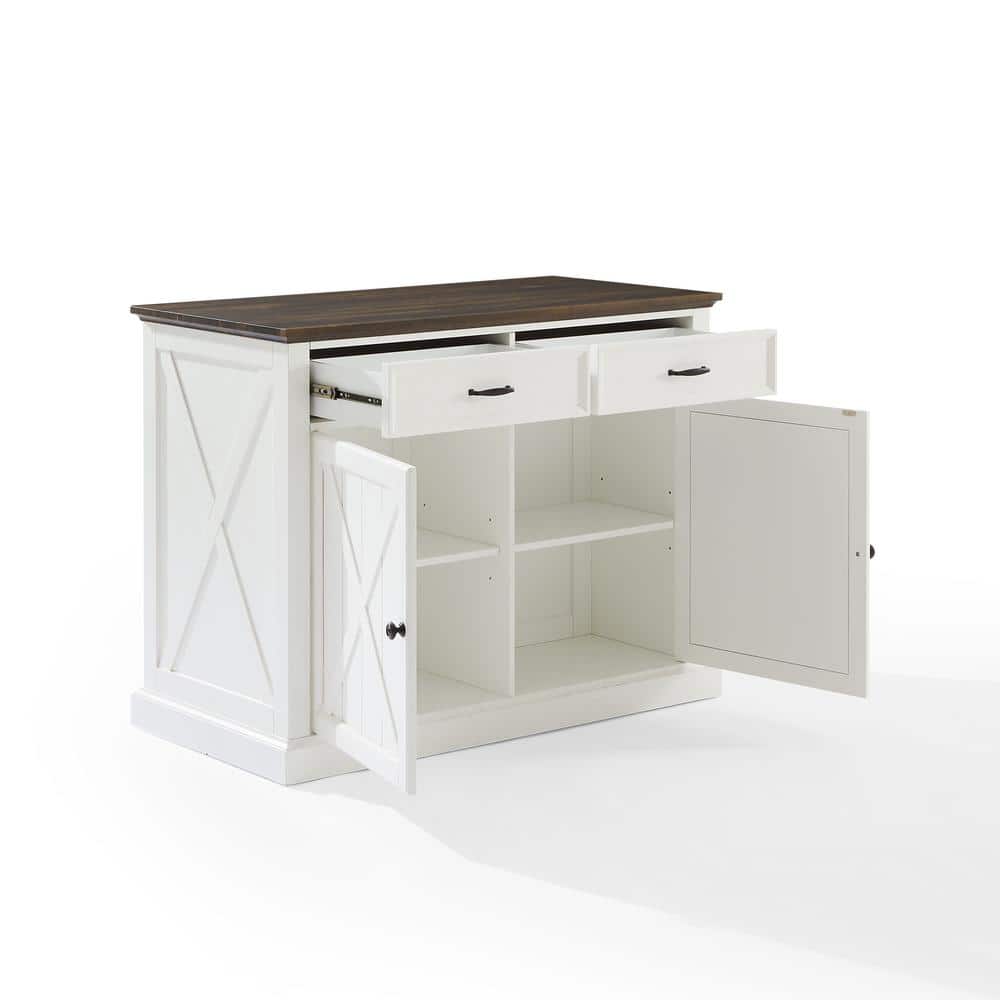 Clifton 36" Distressed White and Brown Modern Farmhouse Kitchen Island