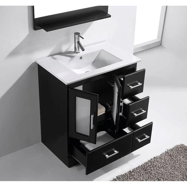 Virtu Usa Zola 30 In W Bath Vanity In Espresso With Ceramic Vanity Top In White With Square Basin And Mirror And Faucet Ms 6730 C Es The Home Depot