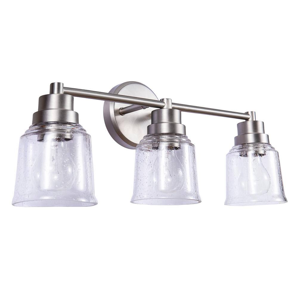 Brushed Nickel 3-Light Vanity Fixture with Clear Seeded Glass