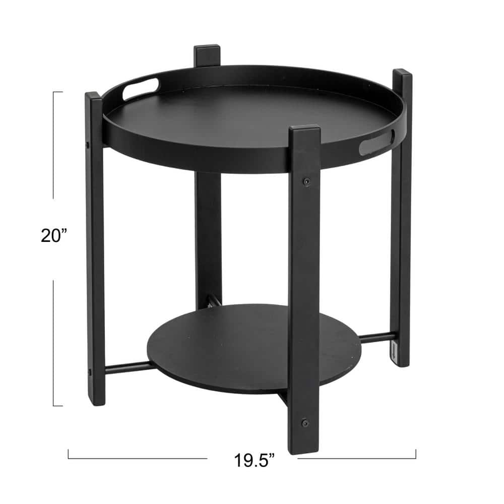 Round Black Fir Wood and Metal Tray Table