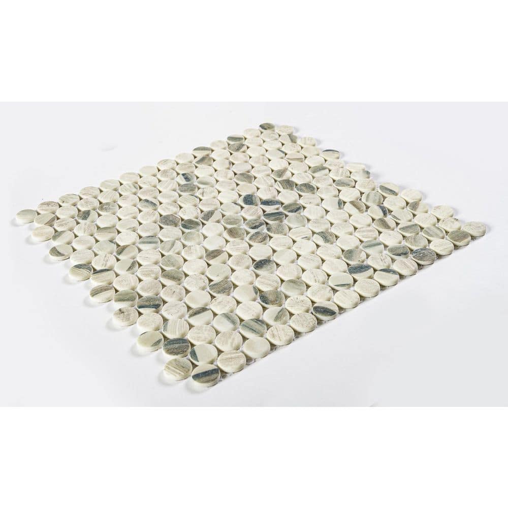 Pi Gray 4x8 Matte Glass Penny Mosaic Tile