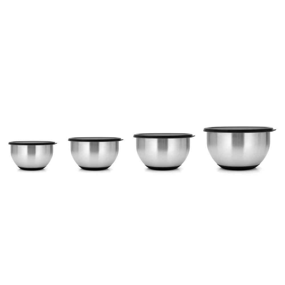 Geminis 8-Piece Stainless Steel Mixing Bowl Set with Black Lids
