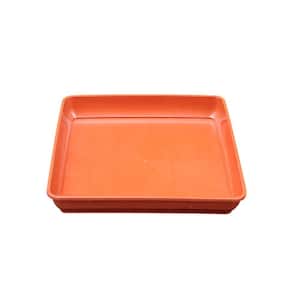 8.7 in. Dia Plastic Red Square Planter Tray Saucer, (2 pack)